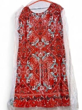Talbots Red Floral Geometric Midi Dress